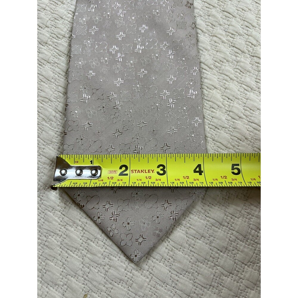 Carbunty Silk Tie Made in‎ Italy 4"W 57"L Stars and Flowers Taupe/Beige & Gold - Picture 8 of 9